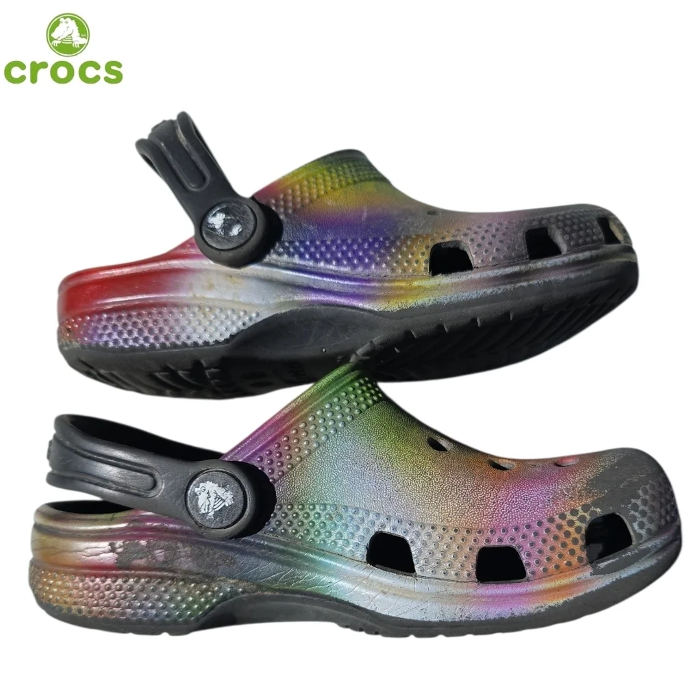 CROCS Classic Solarized Little Kid's Rainbow Tie Dye Rubber Clogs Size 11